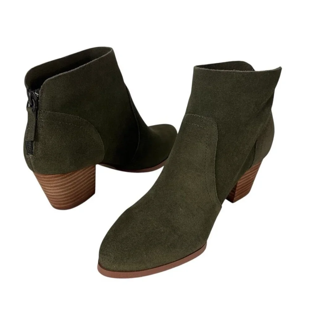 Violet & Red‎ Cupid Bootie Boot Women's 7.5M Olive Suede Leather NWOB 9325